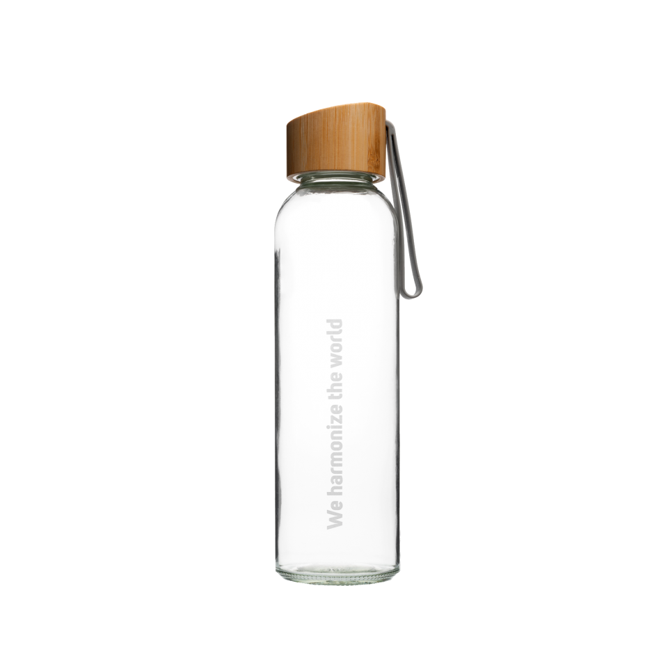 Glass bottle with bamboo cap